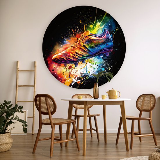 WallCircle® Wandcirkel 120x120 cm - Muurcirkel Graffiti - Sport - Voetbal - Schoen - Verf - Club - Hobby - Kinderkamer - Muurdecoratie woonkamer - Wanddecoratie cirkel slaapkamer - Kamer decoratie accessoires - Ronde schilderijen binnen