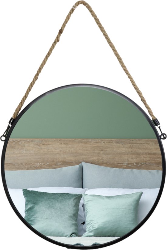 Atmosphera Wandspiegel - Zwart - Met Touw - Metaal - 38 Cm