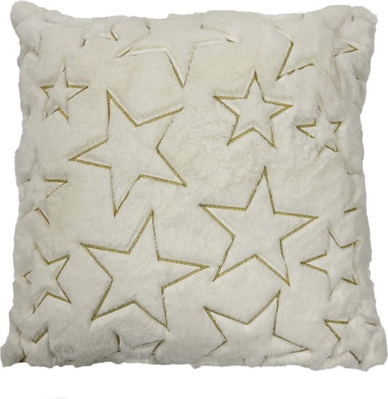 STELLA - sierkussen 45x45 cm - kerstkussen - gouden sterren - Snow White - wit