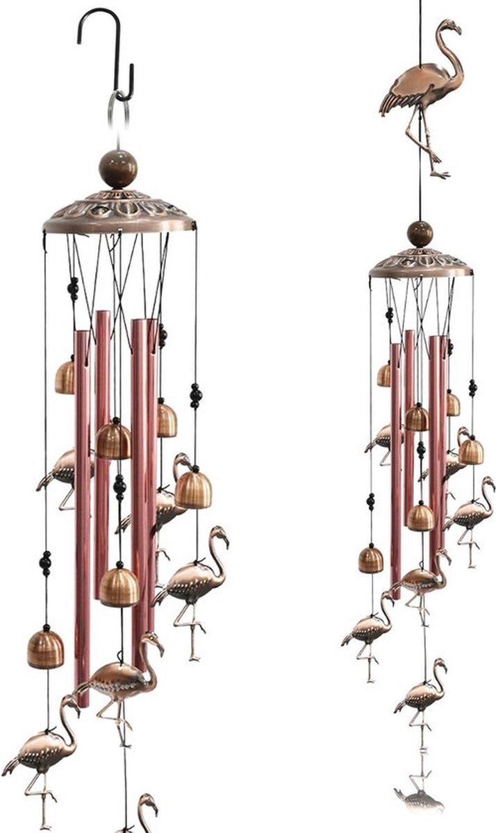 PolkaHome Flamingo windspel tuindecoratie Hangende windgong voor buiten Heksenklokken deurbescherming Metalen windgong voor buiten