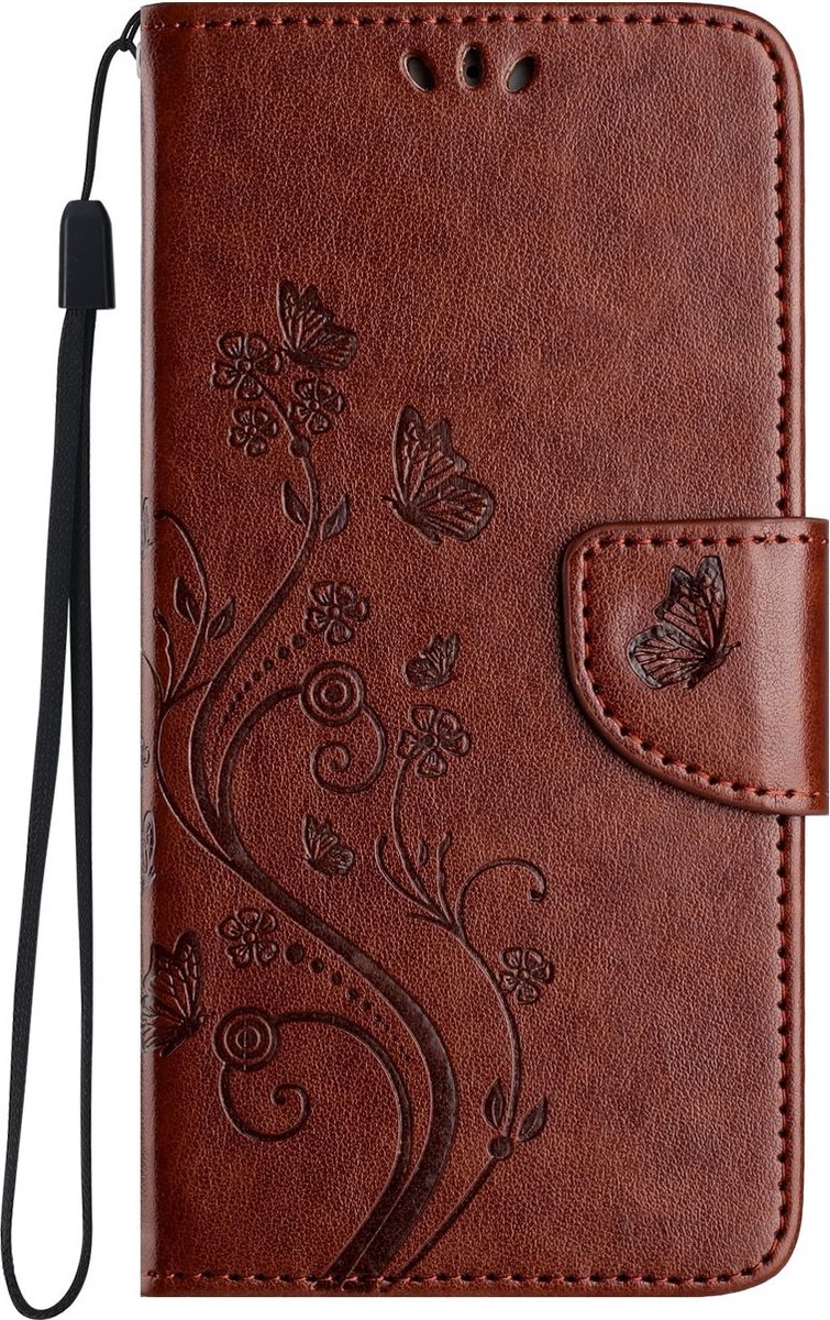 Mobigear Telefoonhoesje geschikt voor Apple iPhone 16 Pro Hoesje | Mobigear Flowers Bookcase Portemonnee | Pasjeshouder voor 2 Pasjes | Telefoonhoesje voor Pinpas / OV Kaart / Rijbewijs - Bruin