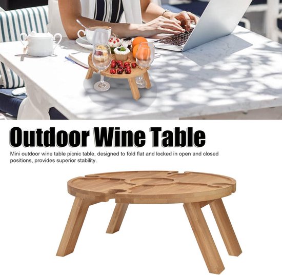 Outdoor Wijntafel Opvouwbare Draagbare Houten Picknicktafel Lage Picknicktafel met Wijnglas Houder voor Wandelen Camping Outdoor Diner van OutDoor — afbeelding 2