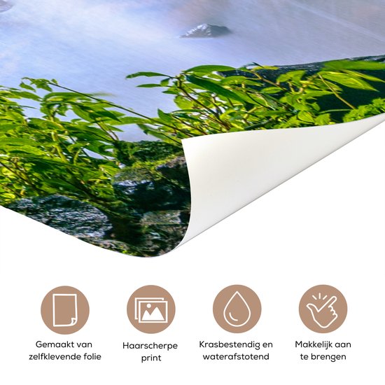 Deurposter 80x205 cm - Deursticker Jungle - Regenwoud - Water - Waterval - Planten - Meubelfolie zelfklevend - Deurfolie woonkamer - Interieurfolie fotobehang - Deur plakfolie - Deurstickers - Deurbehang sticker - Kamer decoratie