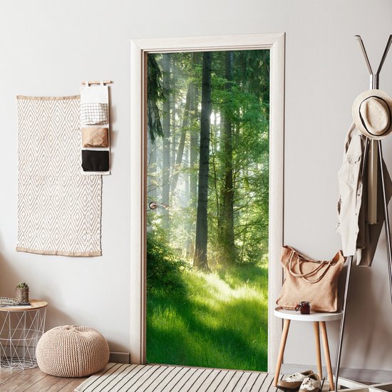 Deurposter 80x205 cm - Deursticker Natuur - Bomen - Bos - Groen - Zon - Gras - Planten - Meubelfolie zelfklevend - Deurfolie woonkamer - Interieurfolie fotobehang - Deur plakfolie - Deurstickers - Deurbehang sticker - Kamer decoratie