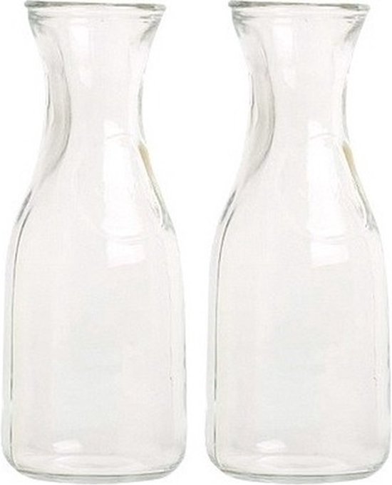 2x Glazen water/sap/wijn karaffen van 0,5 liter - Karaf glas voor op tafel/keuken artikelen