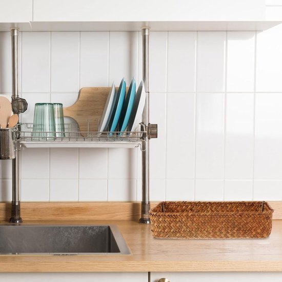 Praktische, aan de muur gemonteerde bestekhouder om op te hangen, eetstokjes-opbergrek voor lepels en eetstokjes, houdt het bestek droog, organizer, keuken, specerijen (wit, één maat