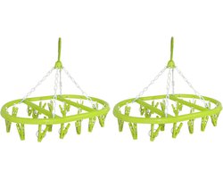 2x stuks droogcarrousel/droogmolentje groen met 20 knijpers - Droogrek/Droogmolen/Wasrekje