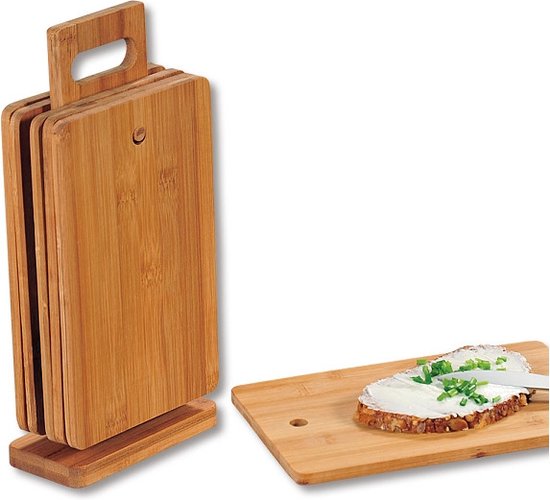 Broodplankjes met houder - 8x stuks - 15 x 6,5 x 26 cm - bamboe hout - Map 5 - warenhuis