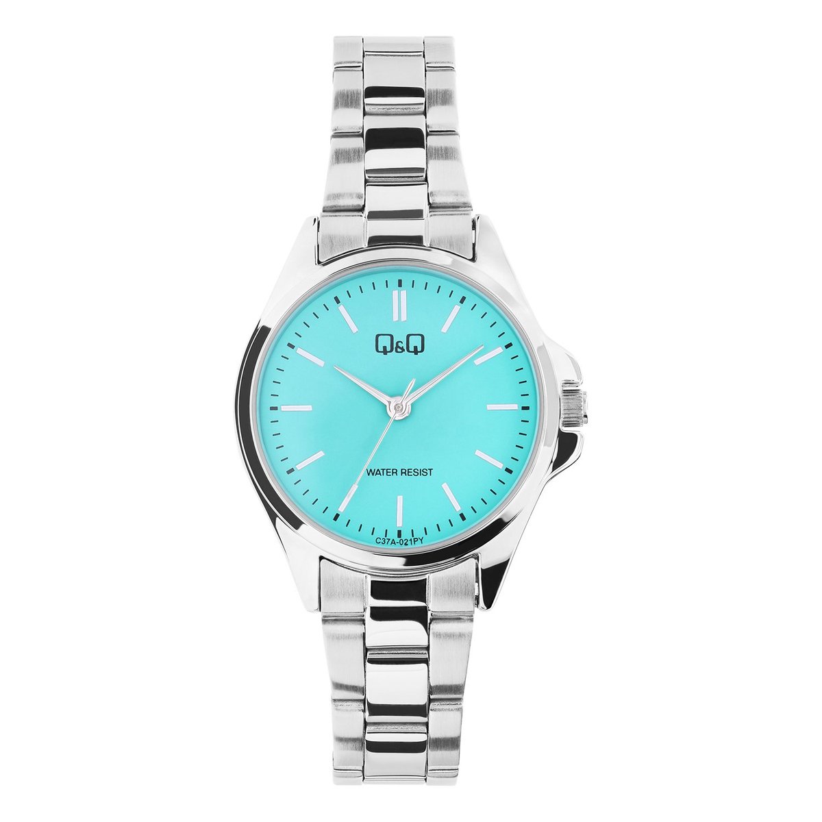 Q Q Dames QQ stalen dameshorloge Turquoise - Horloge - Staal - Zilverkleurig - 29.30 mm