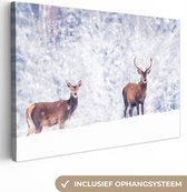 Peintures sur toile Cerf - Animaux - Neige - 90x60 cm - Décoration murale