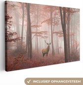 Canvas schilderij 180x120 cm - Wanddecoratie Hert - Bos - Rood - Herfst - Muurdecoratie woonkamer - Slaapkamer decoratie - Kamer accessoires - Schilderijen