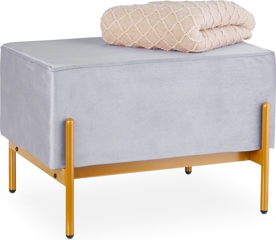 Canapé Relaxdays velours - avec pieds en métal - chambre - 40 x 60 x 43 cm - canapé d'entrée - gris