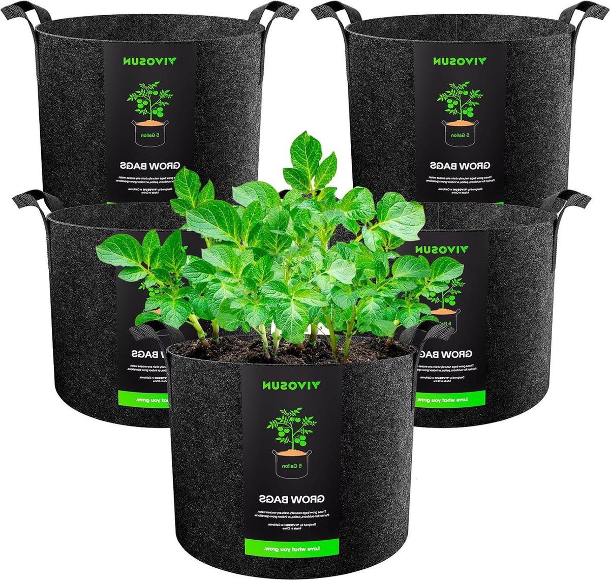 5 stuks 5 gallon plantenkweekzakken - Verdikte niet-geweven stoffen potten - herbruikbare ademende tuinkweekcontainers - groenten bloemen fruit