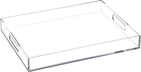QWORK® doorzichtig dienblad, acryl dienblad met handgrepen