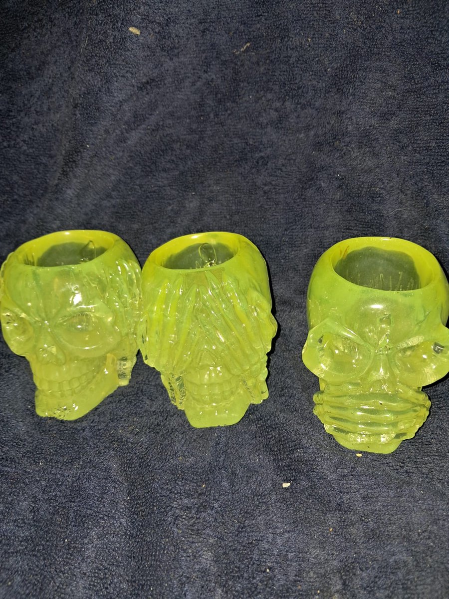 starwolf, set van 3 theelichthouders, skulls horen zien en zwijgen, geel, geschenk, decoratie
