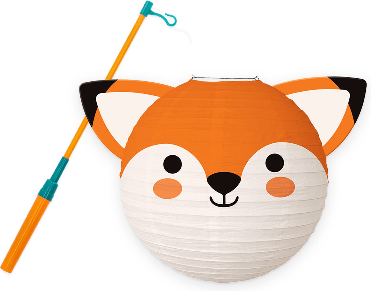 Lampion - Sint Maarten - Lampionstokje - Met Lichtje - Dieren - Treklampion - Papier - Kind - Wit - Versiering - 1 Stuk