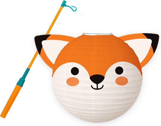 Lampion - Sint Maarten - Lampionstokje - Met Lichtje - Dieren - Treklampion - Papier - Kind - Wit - Versiering - 1 Stuk