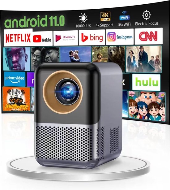Miniprojector X10 - Draagbare Smart TV-projector - 4K-ondersteuning - 180 ANSI Lumen - 5GWiFi Bluetooth - Homevideoprojector - Zwart