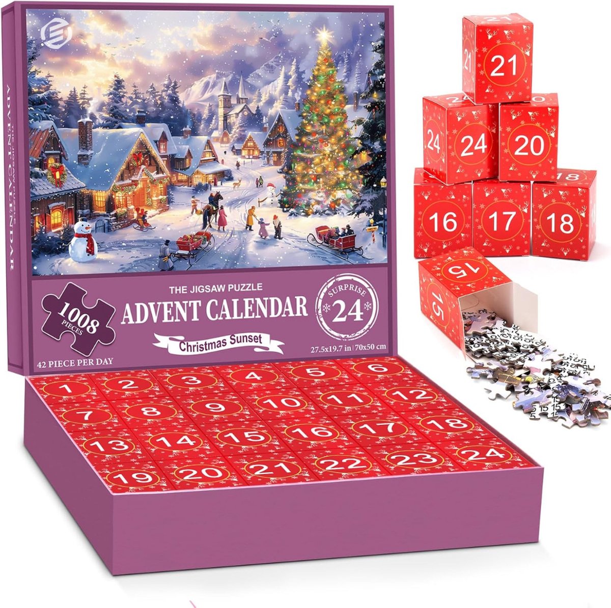 Equivera Adventskalender - Adventskalender 2024 - 24 Dagen Aftelkalender - Kerst Adventskalender - Kerstcadeau - Sinterklaascadeau - voor Kinderen en Volwassenen - 24 Verrassingen