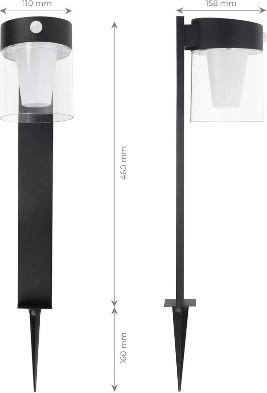 Ledvion - Lampe d'extérieur sur Solar LED , 0,5 W, 3000 K, IP44, Zwart et ronde, avec support. Capteur de mouvement, énergie solaire, économe en énergie et résistant aux intempéries