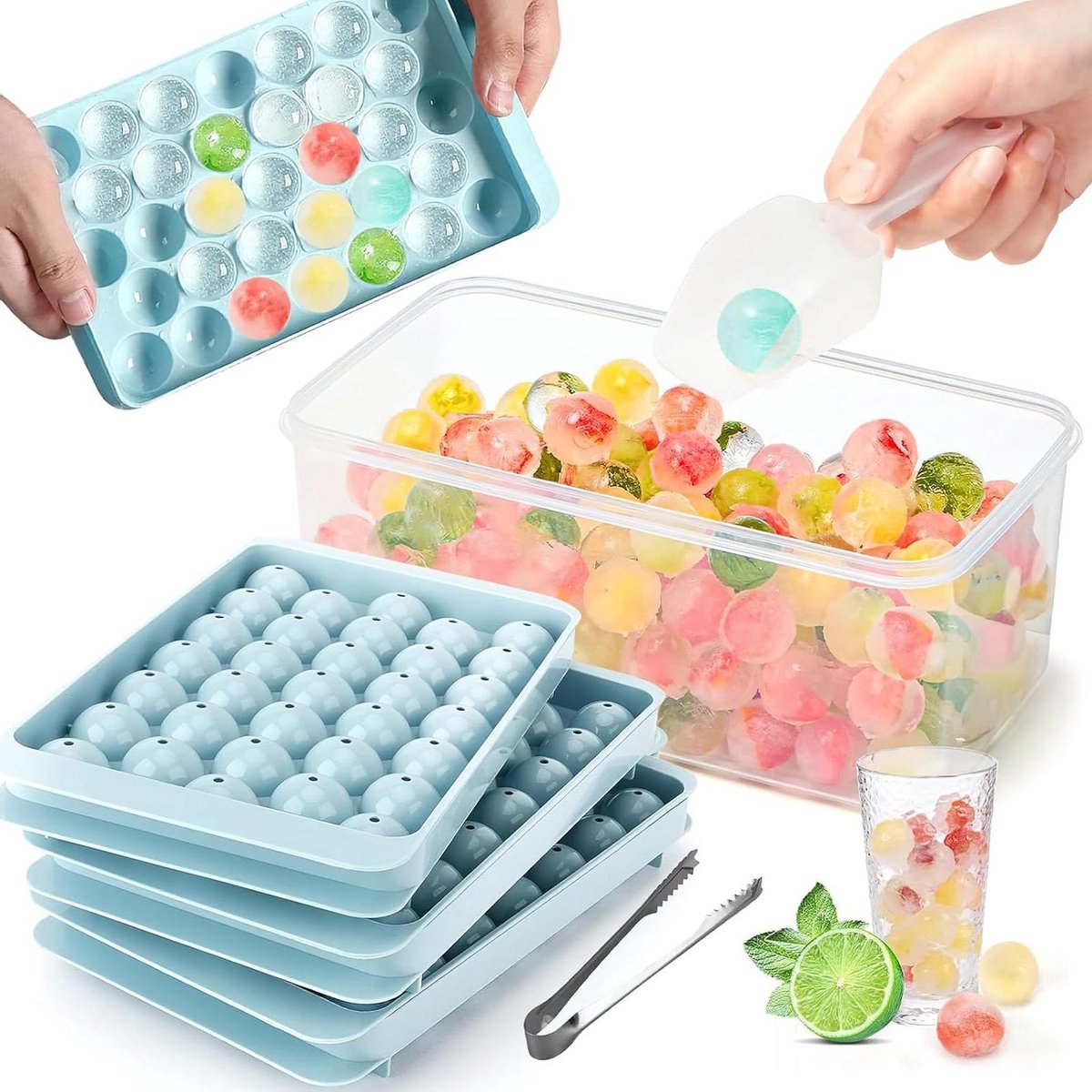 Ijsblokjesvorm - Ronde - 33 x 3 stuks - Mini-ijsblokjesvormen - Ijshouder - Stapelbare - Ijsblokjeshouder - Koelen - Dranken - Koffie - Sap