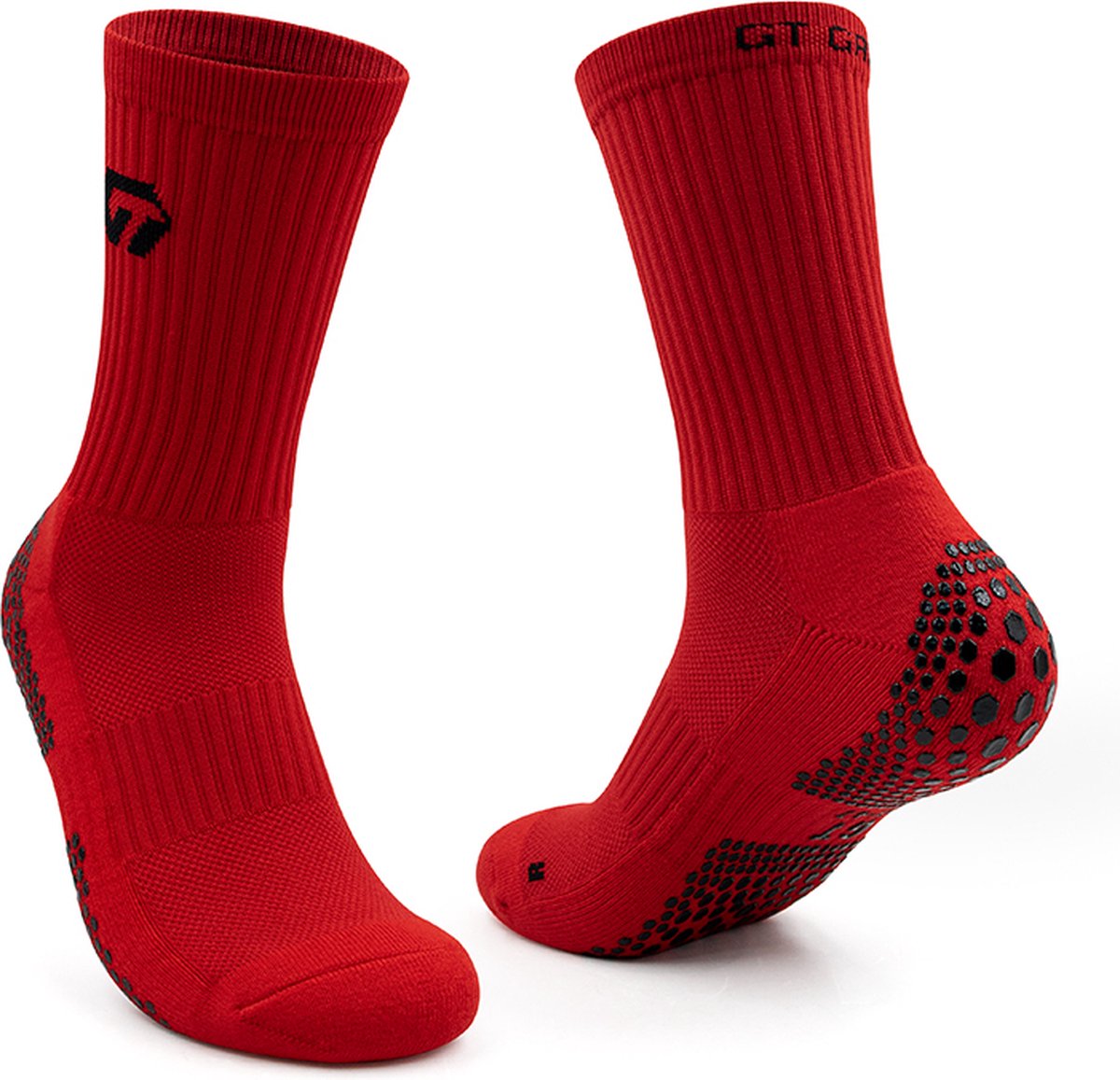 GT GRIP Socks - Gripsokken - Premium - 1 paar - Rood - Sportsokken - Voetbal gripsokken - Basket gripsokken - Padelsokken - Maat 43-47