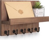 Sleutelhouder Met Plank, Sleutelkastje Van Hout, 6 Stabiele Wandhaken Sleutelhouder Sleutelrek Voor Entree Voordeur Hal Kantoor Retro Bruin 1357475803