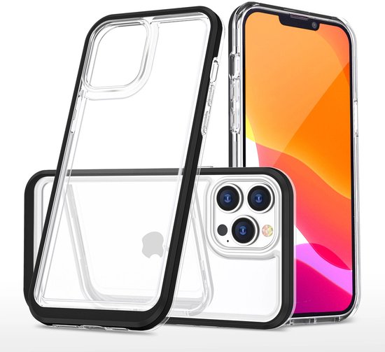 Transparent - 3en1 - coque pour iPhone - 13 - Pro, - coque en gel - avec - cadre, - noir