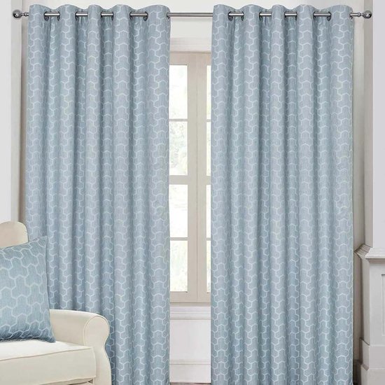 Homescapes Gordijnen met geometrisch patroon eendenei blauw 2 stuks - 167 x 137 cm