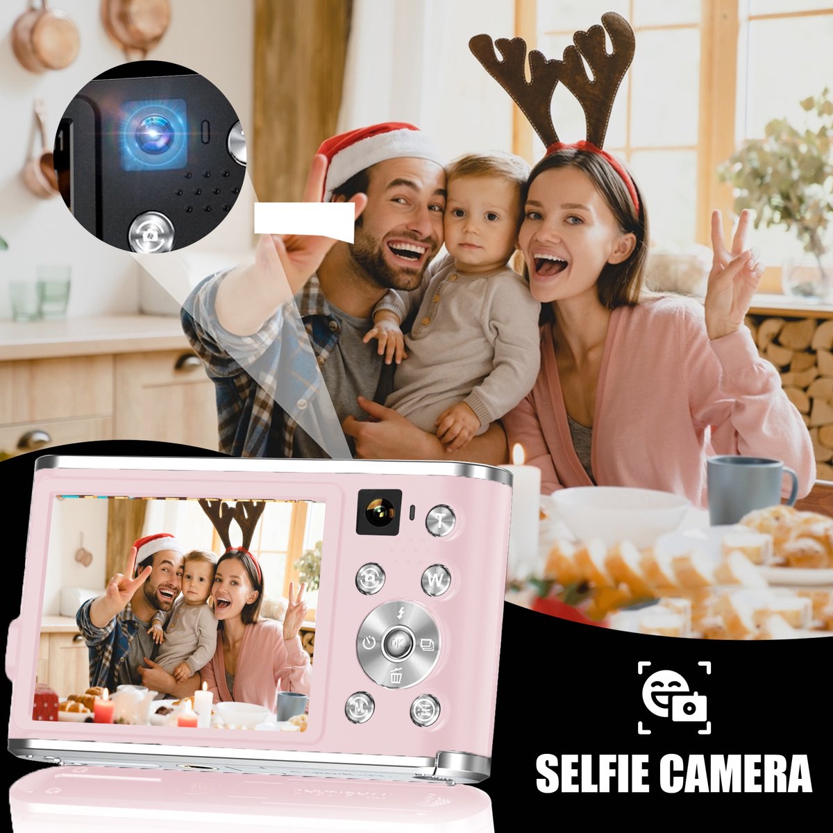 K&L Digitale Camera 4K - Fototoestel - Fotocamera - Compact Camera - Vlog Camera - Voor Kinderen - Inclusief 64GB - NL Software - Roze thumbnail 8