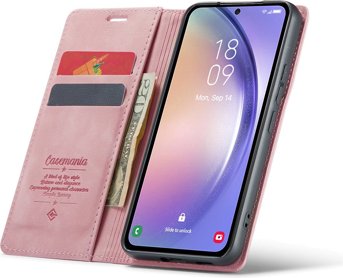 CaseMania Bookcase hoesje geschikt voor Google Pixel 9 Pro XL - Effen Roze - Kunstleer