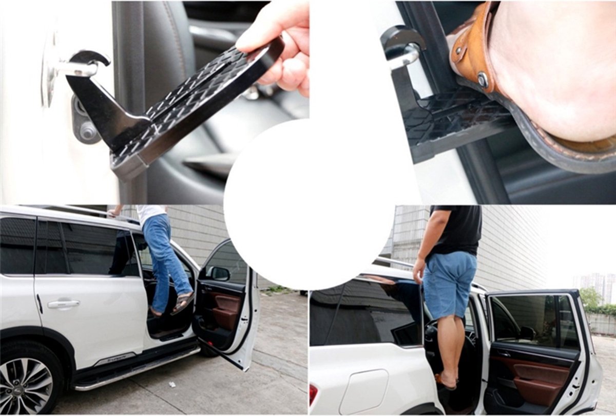 Auto Dakkoffer Opstap I Deuropstap I Fietsdrager I Dakdrager I Inclusief Veiligheidshamer I Universeel I Aluminium I Zwart – foto 2