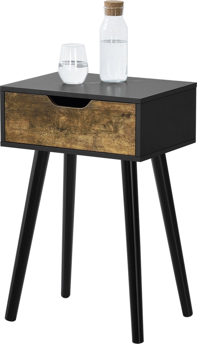 Bijzettafel Östersund 60x40x29,5 cm set van 2 zwart en houtkleurig donker [en.casa]