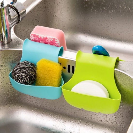 Sponshouder voor Keuken 304 Roestvrijstalen aanrecht spons houder Keuken Spoelbak Organizer met Afvoerbak Gootsteen Organizer Verstelbaar Ophangpaneel Afdruiprek (Zwart