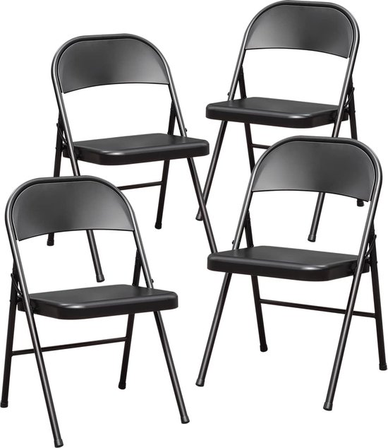 BOOSDEN Metalen klapstoelen 4 stuks, zware opvouwbare stoel voor buiten & binnen en dineren en feesten, zwart