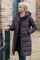 Lange dames winterjas - Gewatteerd en getailleerd - Bruin - Maat 44