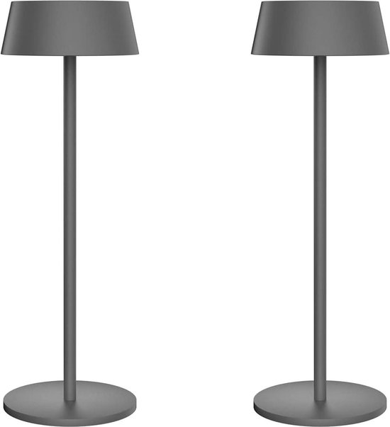 K-Bright Dimbare led-tafellamp op batterijen, geschikt voor binnen en buiten, oplaadbaar, 3000 K warm wit licht, designer tafellamp, laadstation contacteren, zwart (2 stuks