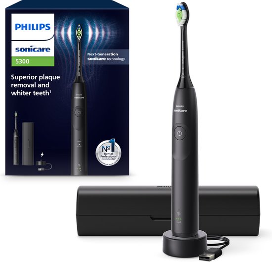 Philips Sonicare 5300 Series - Elektrische Tandenborstel - Zwart - Reisetui - Wittere tanden - HX7101/02