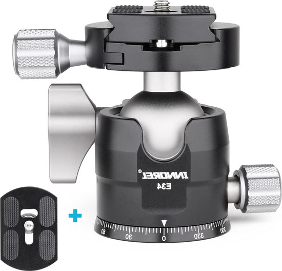 ARTCISE Heavy duty kogelkop, 46mm Panoramisch Low Profile Statief Hoofd en 2 stks 1/4 inch quick release platen voor Statief Slider DSLR Camcorder Max belasting 25kg/55lbs