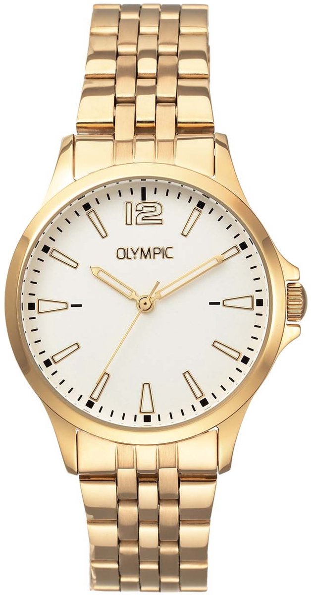 Olympic OL72DDD013 Dani Dames Horloge - Mineraalglas - Staal - Goudkleurig - 32 mm breed - Quartz - Vouw-Vlindersluiting - 5 ATM (douchen)