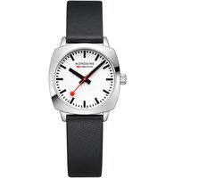 Mondaine MSL.31110.LBV Petite Cushion Unisex Horloge - Stationsklok - Mineraalglas - Staal/Leer - Zilver/Zwart - 36 mm breed - Quartz - Gesp