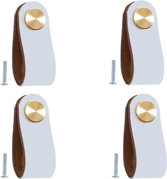 BOOLSFMAM 4 stuks lederen handgrepen voor meubels, 6,4 x 2,5 cm handgemaakte handgrepen meubelknoppen leder meubelhandgrepen, kastknopen, kastknopen voor keukenkasten, kledingkast