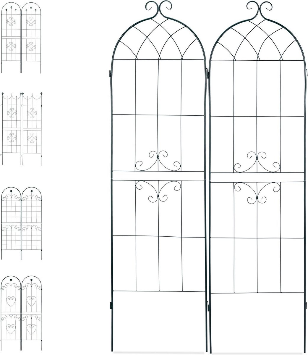 Plantenklimrek Set van 2 Rankhulp 180 x 50 cm Sierlijke Vormen Metaal Donkergroen In de Grond Steken plantensteun halfronde