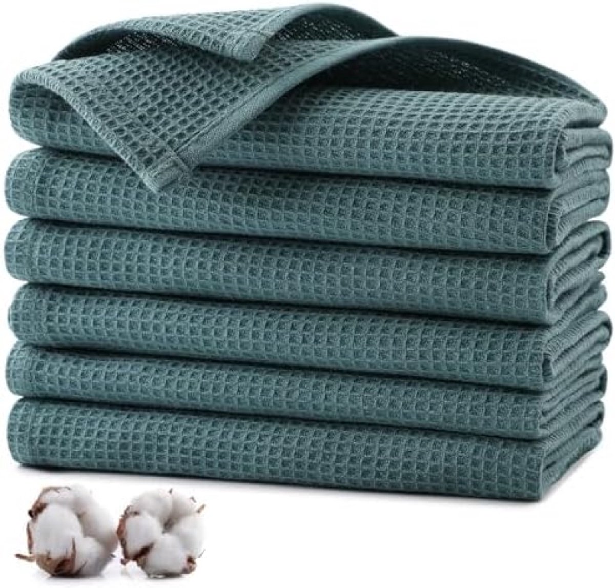 Groen Theedoeken 100% katoen 35 x 35 cm absorberende keukenhanddoeken zachte theedoeken dikke premium wafeldoeken vaatdoeken poetsdoeken machinewasbaar 6 stuks beige