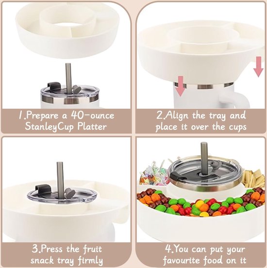 Snackschaal Met Deksel Snackbord Met Vakken Snackschalen Snack Beker Snackbord Met Deksel Voor Cup 40 Oz Snack Schaal Siliconen Snack Dienblad Met 4 Vakken Meerkleurig