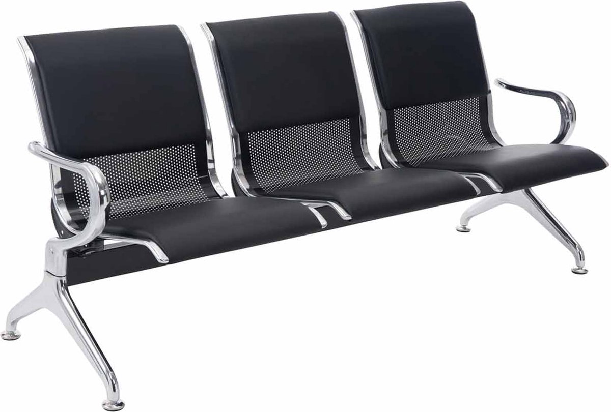 CLP Banc D'Attente Airport 2 Places - Structure Chrome, Sièges Noirs Robustes Avec Dossier Et Accoudoirs