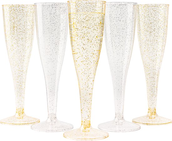 Matana – 48 Plastic Champagneglazen, 133ml – 24 Goud & 24 Zilver Glitter – Herbruikbaar – Voor Bruiloften & Feesten
