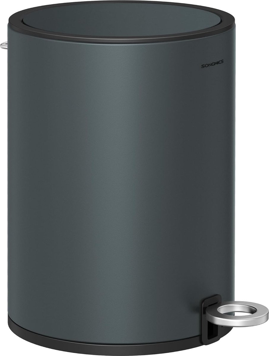 SONGMICS Cosmetica-emmer, 3 liter, afvalemmer voor badkamer, kleine afvalemmer met deksel, softclose, uitneembare binnenemmer van kunststof, voor badkamer, kantoor, staal, groengrijs