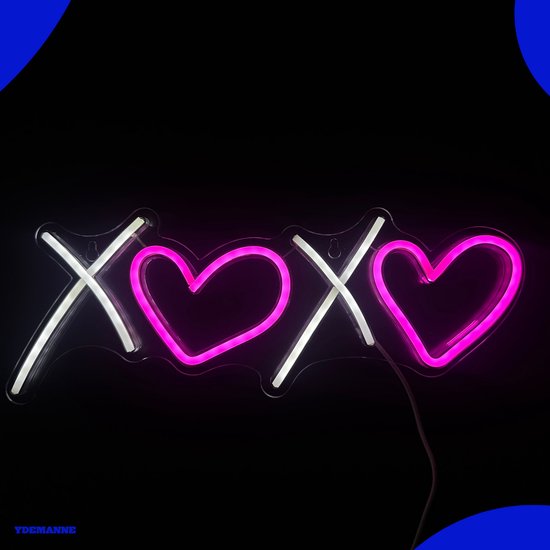 Neon Lamp - XOXO Hartje - Dimbaar - Incl. Ophanghaakjes - Neon Sign - Neon Verlichting - Neon Led Lamp - Wandlamp