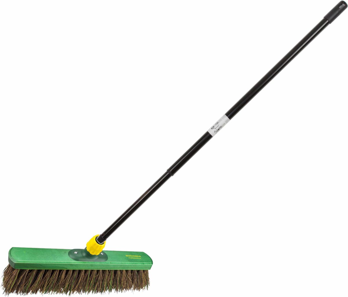 Goedkoopste Kunststof straatbezem/buitenbezem palmvezel 40 cm met metalen telescoopsteel zwart 80 - 130 cm - Harde buitenbezems